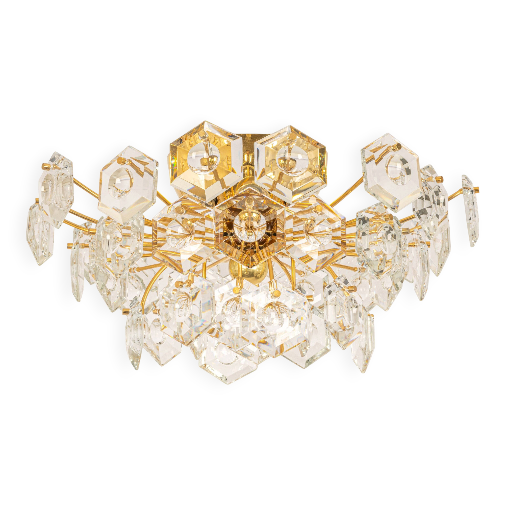 Ceiling light, brass and crystal glass by Kinkeldey, Germany, 1970s.