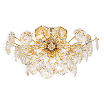 Plafonnier, laiton et verre cristal par Kinkeldey, Allemagne, années 1970