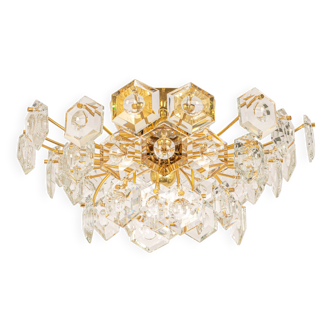 Ceiling light, brass and crystal glass by Kinkeldey, Germany, 1970s.