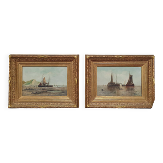 Paire de tableaux de marine, 19ème