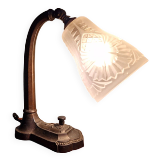 Art Deco lamp in metal and satin molded pressed glass, 1920s-30s