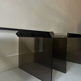 Design bedside table in metal & smoked glass, Roche Bobois 1970.