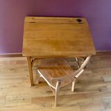 Desk, school desk and its Bauman chair, old children's desk, children's furniture 1960.