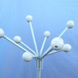 1960s metal parrot coat rack, white, tripod, 8 wooden balls