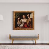 Tableau ancien du XVIIIe siècle, Dame au perroquet