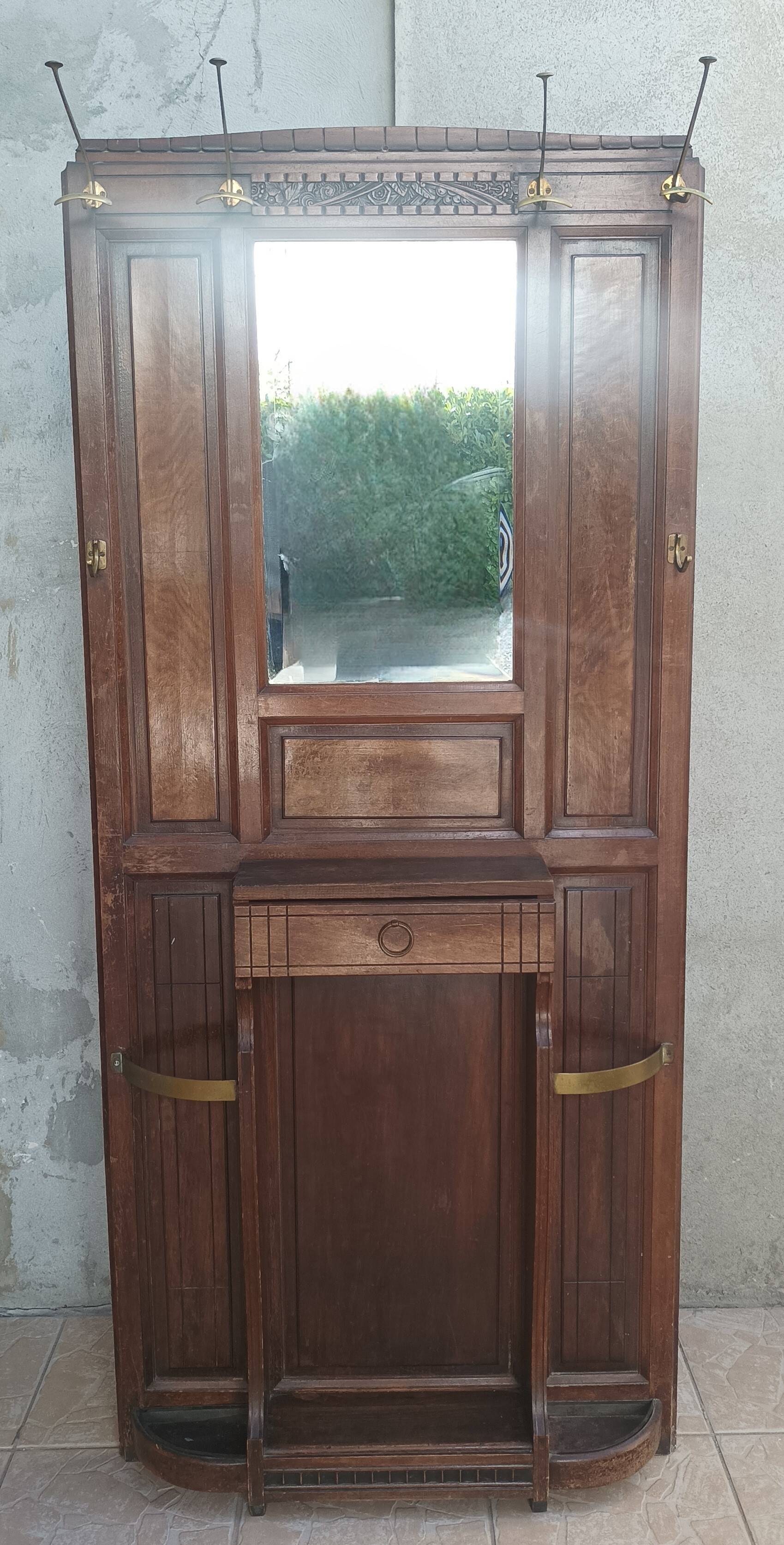 Art Deco coat rack in oak