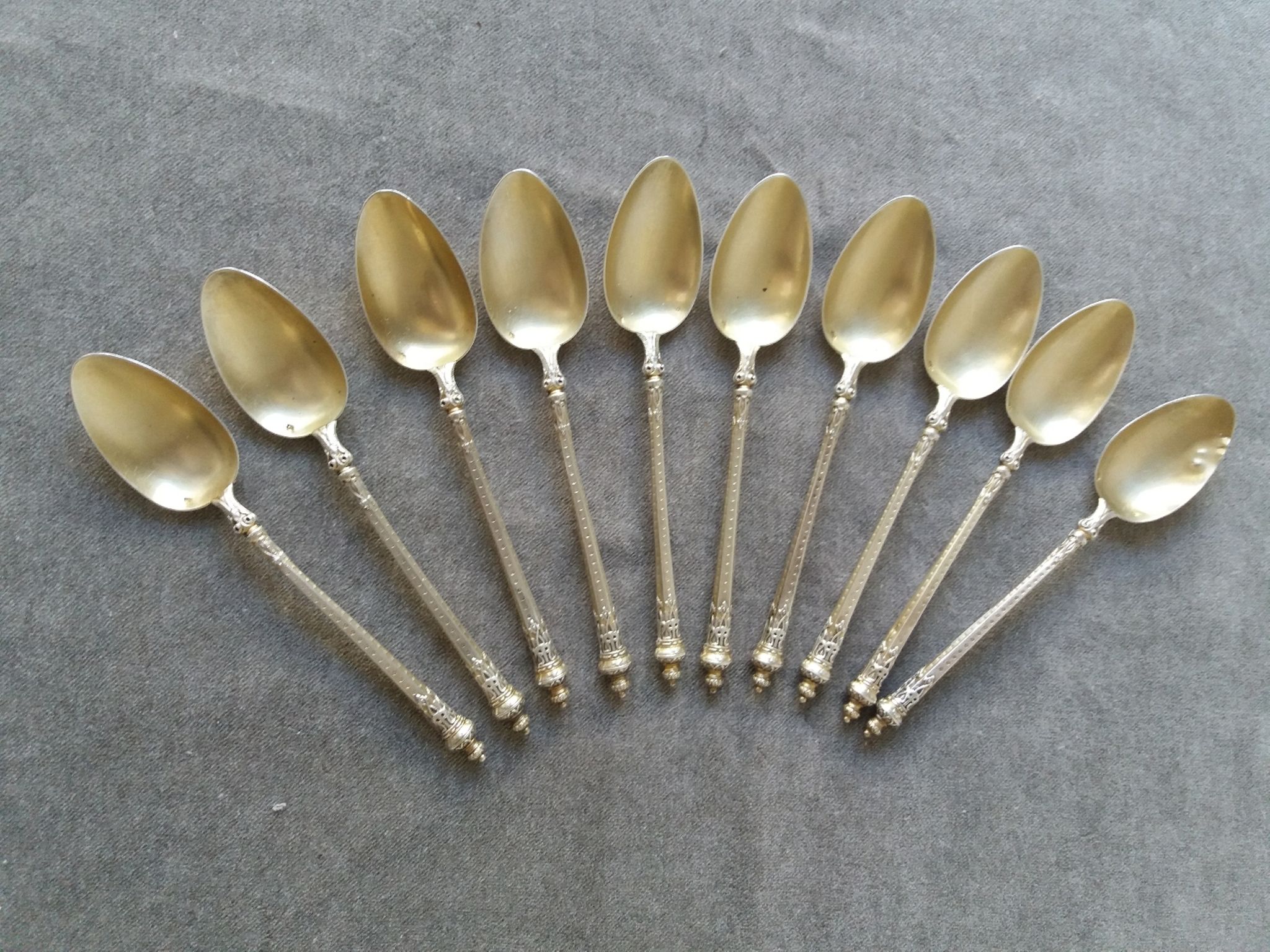 Series of 10 teaspoons in sterling silver vermilled in russian style