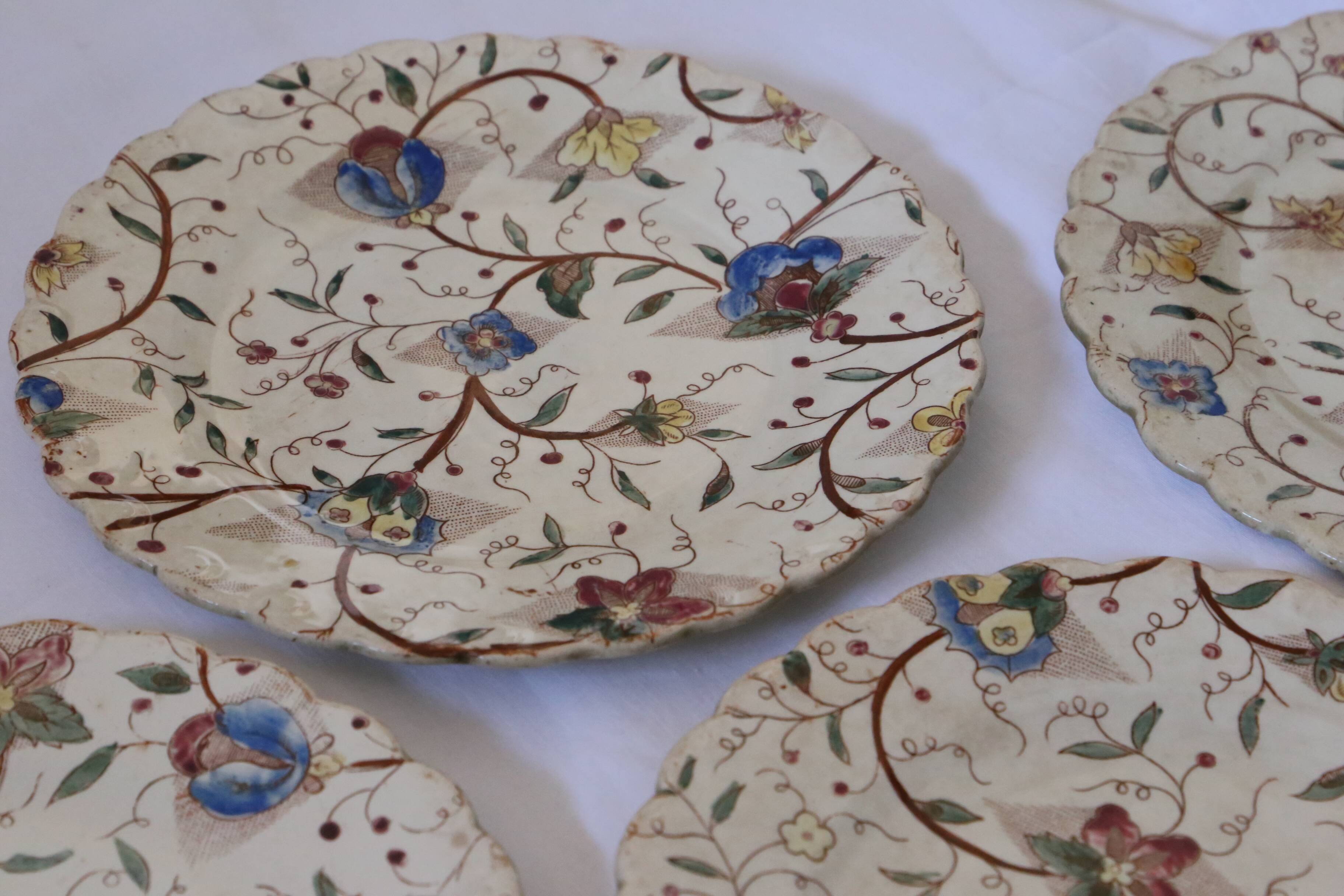 Set of 4 old polychrome plates