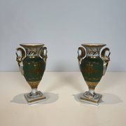 Pair of Empire Style Porcelain Vases, Decorated with Swans and Bundles