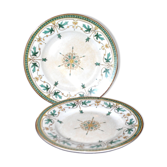 2 assiettes plates Art Nouveau en faïence de Sarreguemines, service Erable 1900