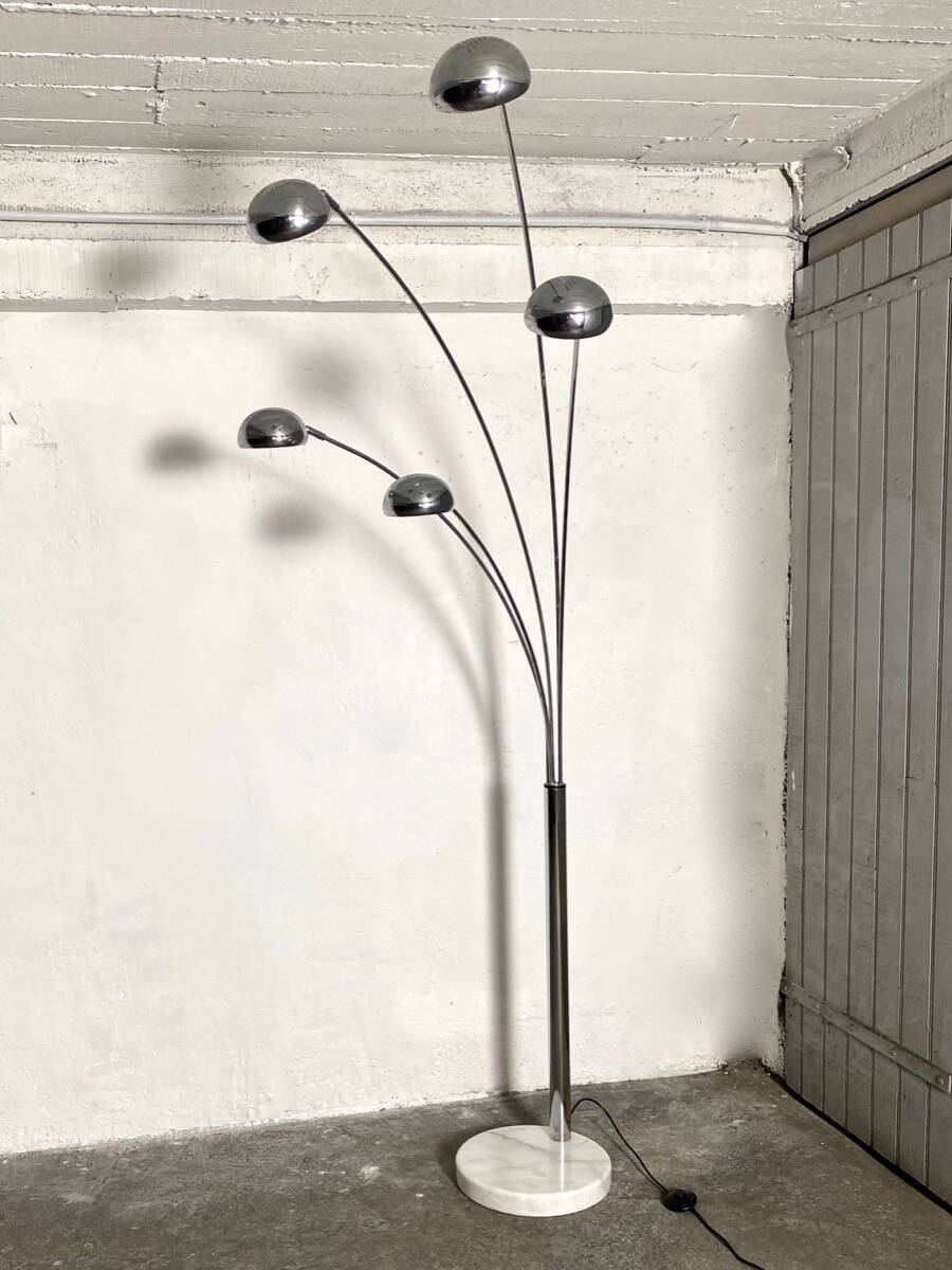 Space Age 5-arm floor lamp in chrome and marble, 1970-80