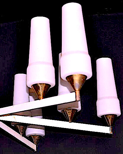 White and brass modernist chandelier, italy 1950's