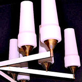 White and brass modernist chandelier, italy 1950's