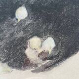 Black hen and her chicks, pastel on paper signed Hélène Rivière