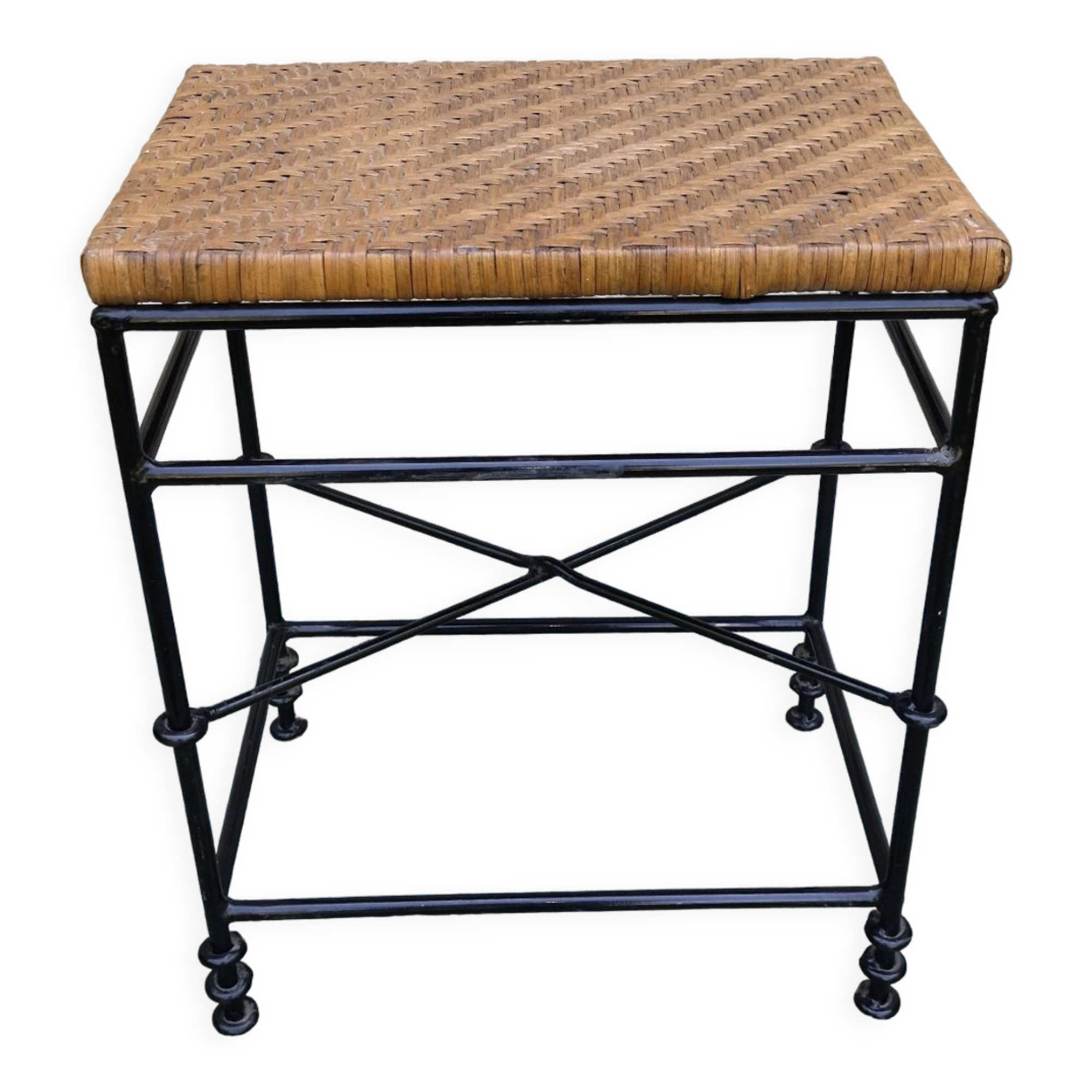Bout de canapé tabouret rotin fer forgé années 50