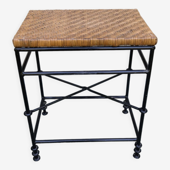 Rattan stool wrought iron 50s