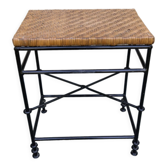 Rattan stool wrought iron 50s
