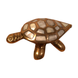 Brass and mother-of-pearl turtle jewelry box