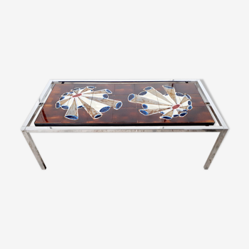 Vintage coffee table 70s ceramic and chrome metal