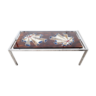 Vintage coffee table 70s ceramic and chrome metal