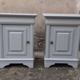 Pair of Louis Philippe style bedside tables 1 door 1 drawer gray