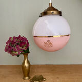 Vintage globe pendant light in white and pink opaline