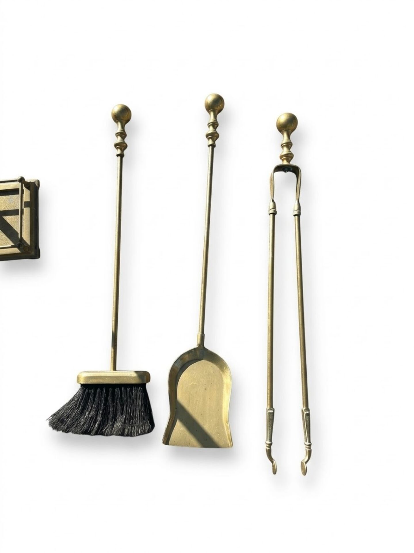 Fireplace tool set in brass