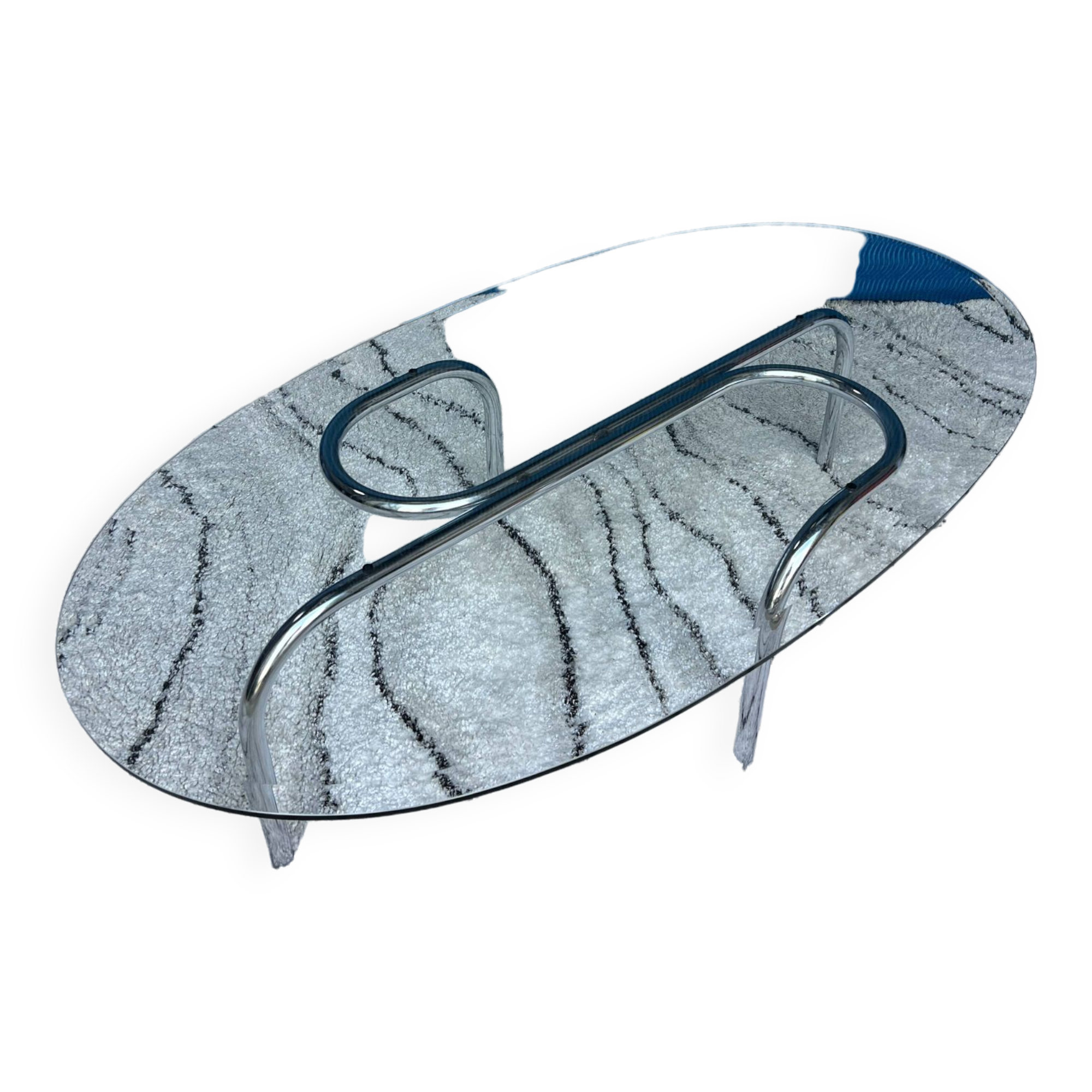 Oval coffee table 1970 beveled glass