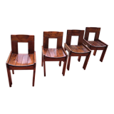 Brutalist Solid Pine Chairs Set of 4, 70s