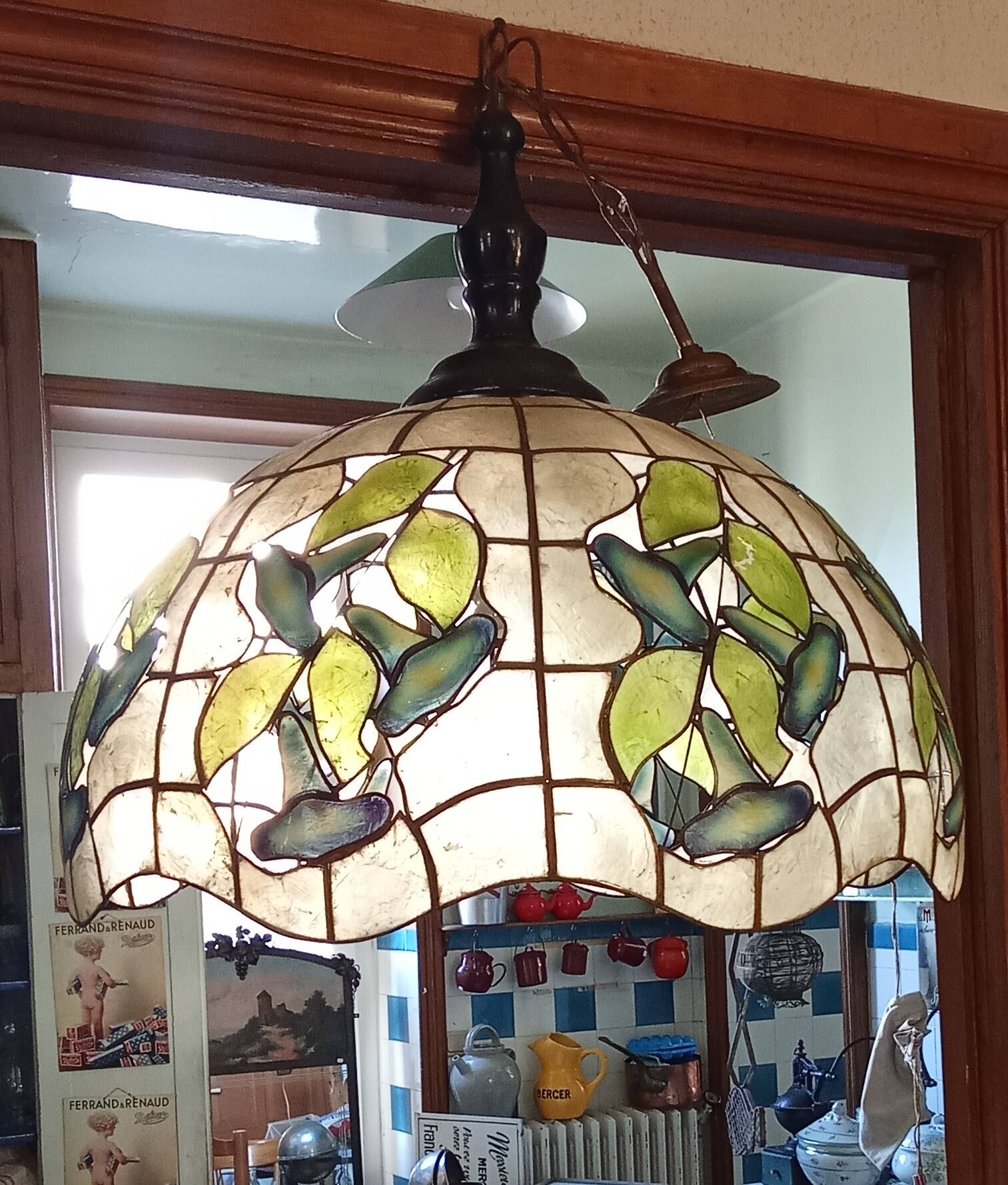 Ancienne suspension vitrail style Art Nouveau