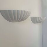 Pair of vintage shell wall lights, white porcelain, France 1970
