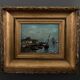 Oil on panel marine scene signed 20th century gilt leaf frame