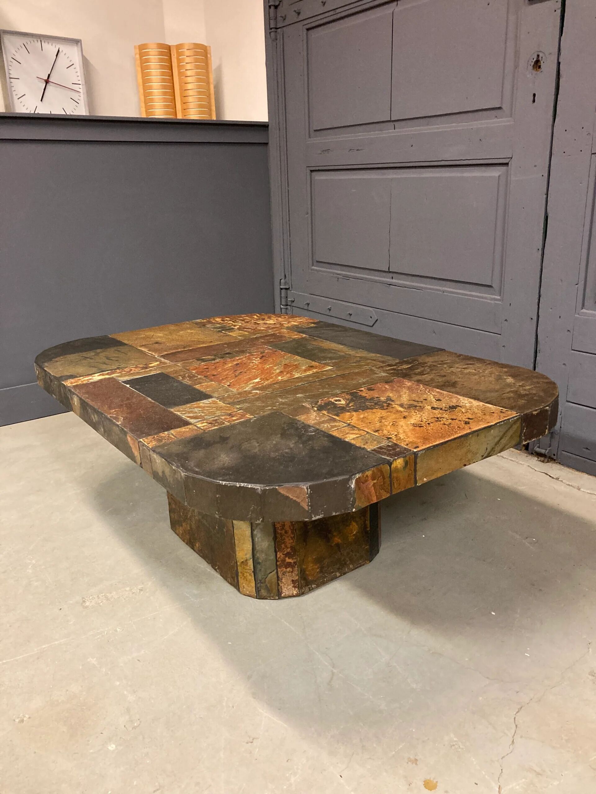 Vintage coffee table, slate in bronze and copper colours, 1960s/70s