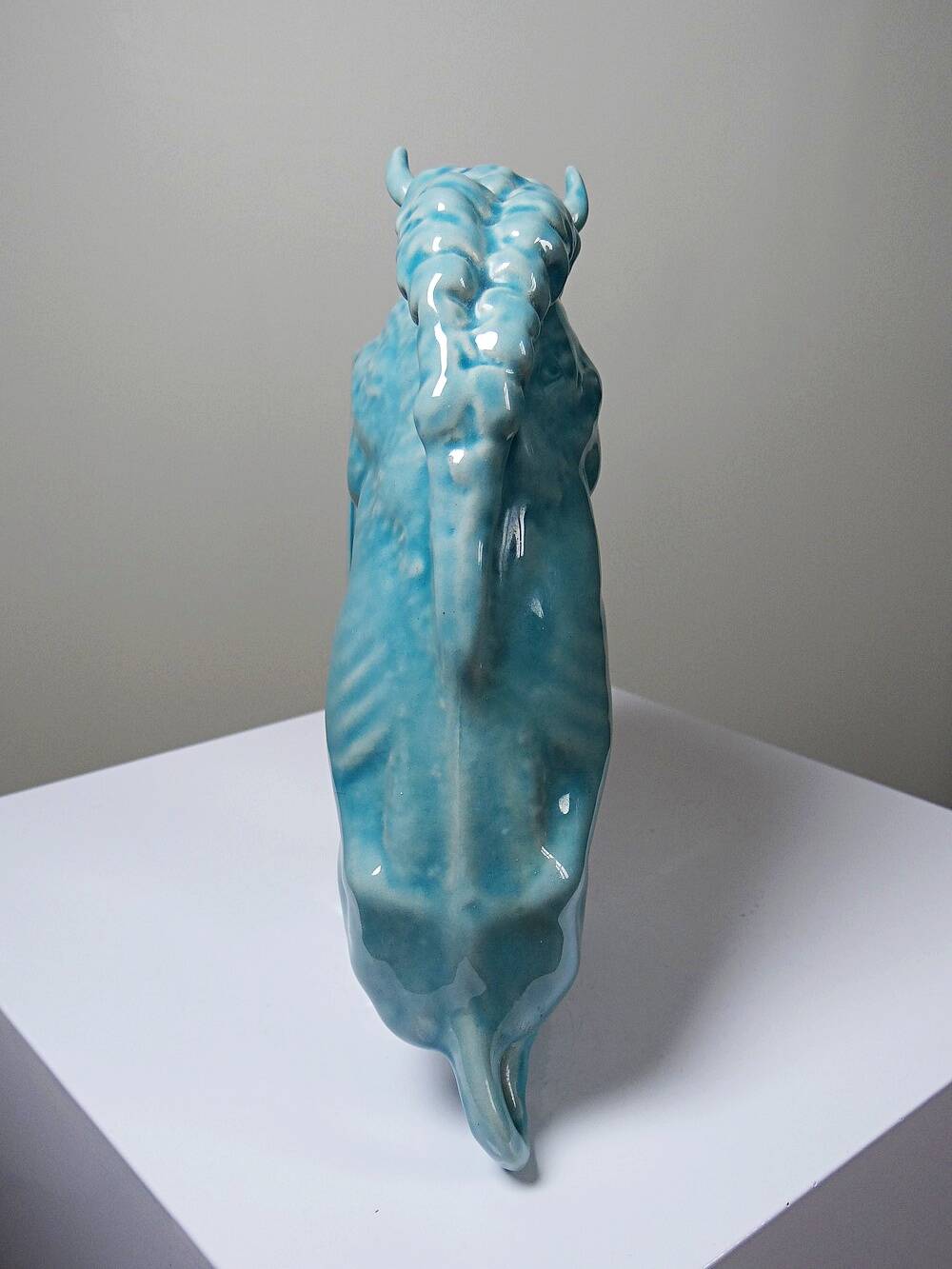 Bison Zsolnay in turquoise glazed earthenware, Hungary, 1940s-50s.