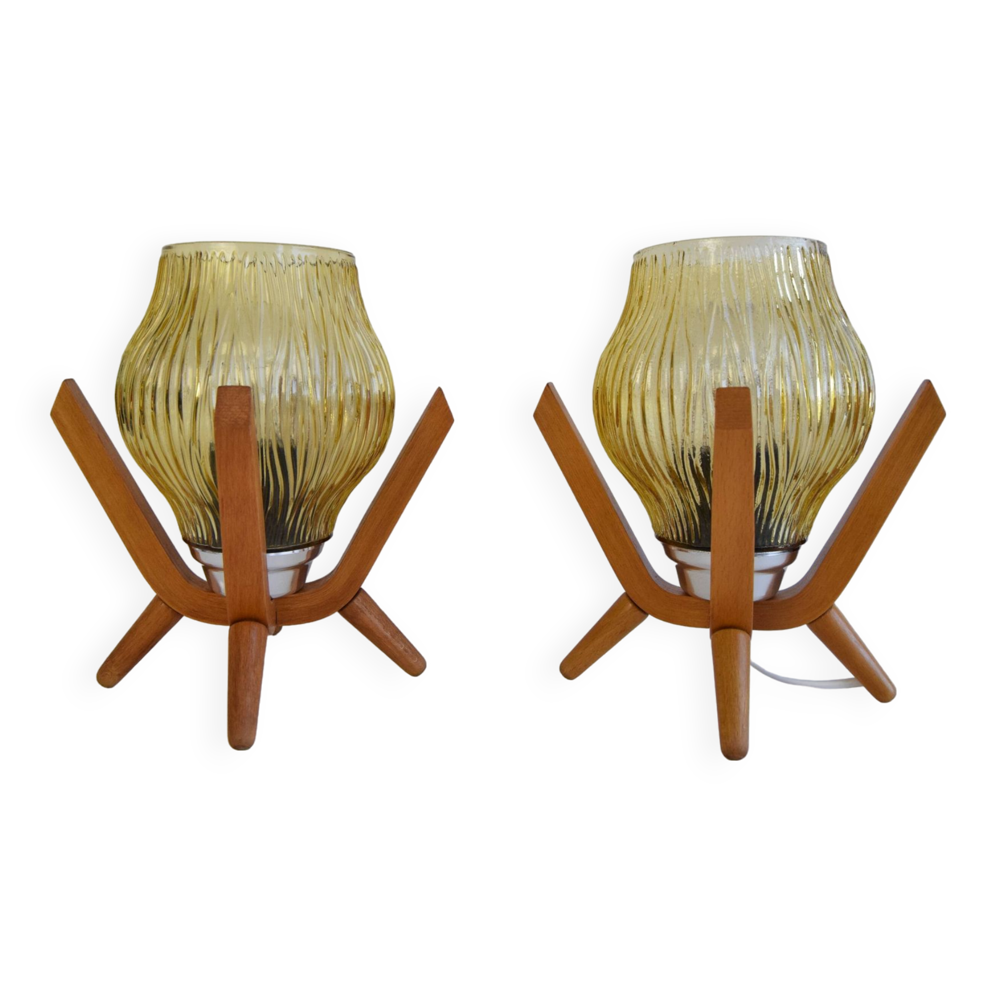 Pair of mid-century Wooden Design Table Lamps, by Dřevo Humpolec, 1970's.