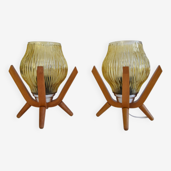 Pair of mid-century Wooden Design Table Lamps, by Dřevo Humpolec, 1970's.