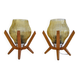 Pair of mid-century Wooden Design Table Lamps, by Dřevo Humpolec, 1970's.