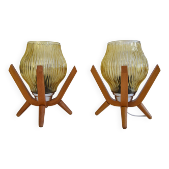 Pair of mid-century Wooden Design Table Lamps, by Dřevo Humpolec, 1970's.