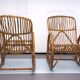 Franco Albini style, pair of rattan and bamboo rocking chairs. Italy 1950s