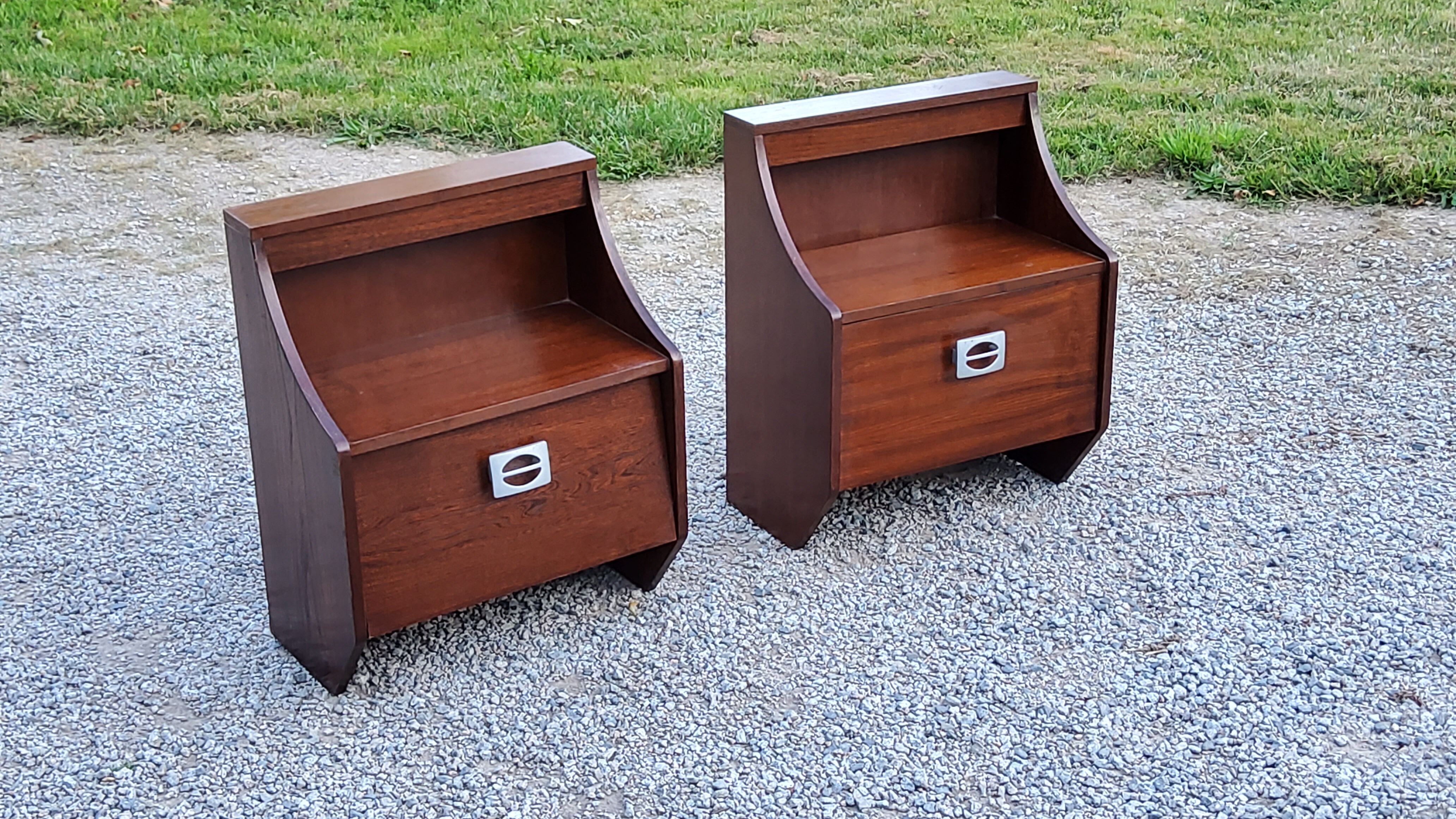 Pair of bedside tables from the 70s in rosewood stained oak veneer