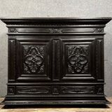 Renaissance style blackened wood sideboard or valet cupboard circa 1850