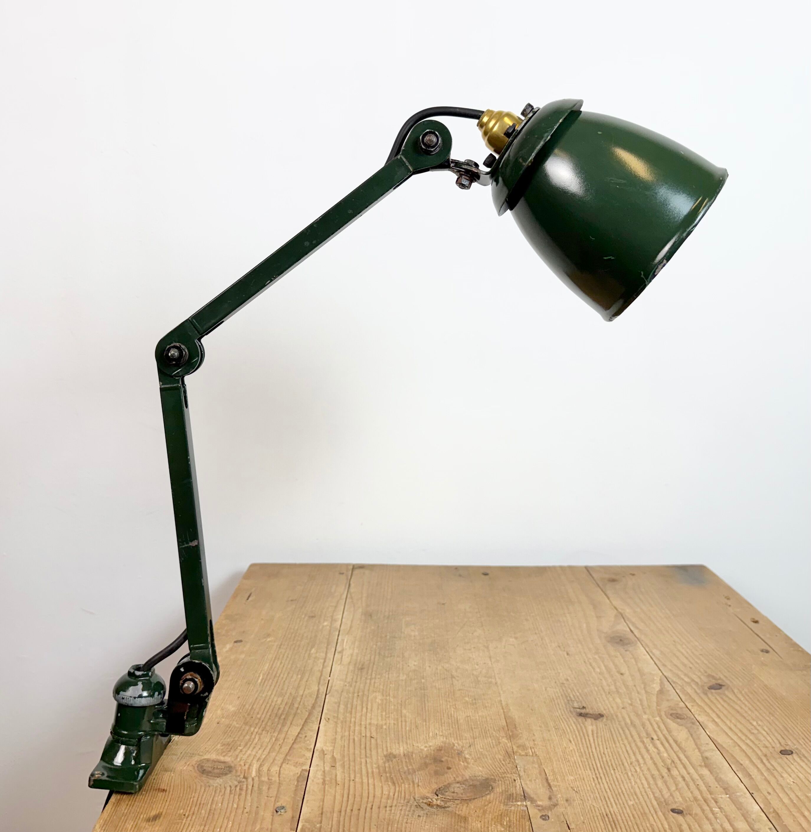 Industrial Green Enamel Adjustable Table Lamp, 1960s