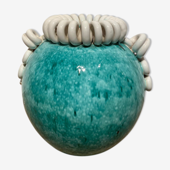 Vase boule art deco turquoise 1940