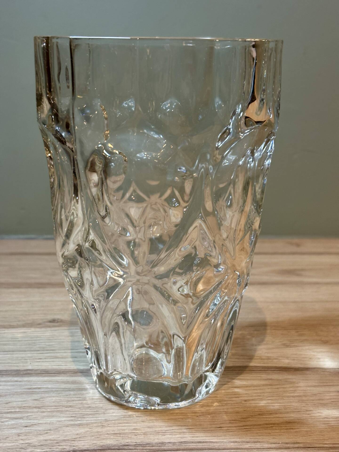 Vintage thick glass vase – raised geometric design – 20