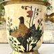 Cloisonne Ice Bucket, Vintage French Peach Enamel Pheasant Floral Desi