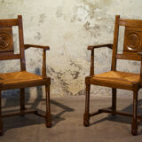 Set of six chairs and two brutalist armchairs mid-century 1950'