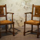 Set of six chairs and two brutalist armchairs mid-century 1950'