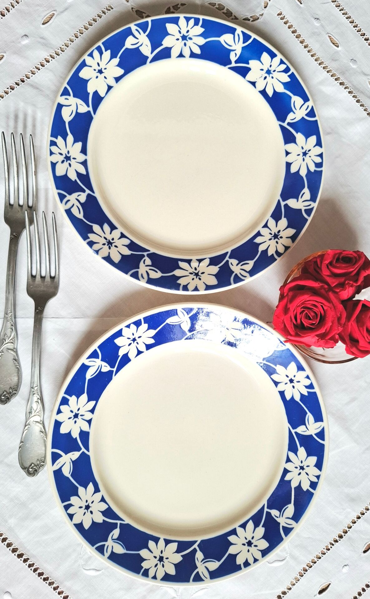 Old mismatched flat plates in earthenware
