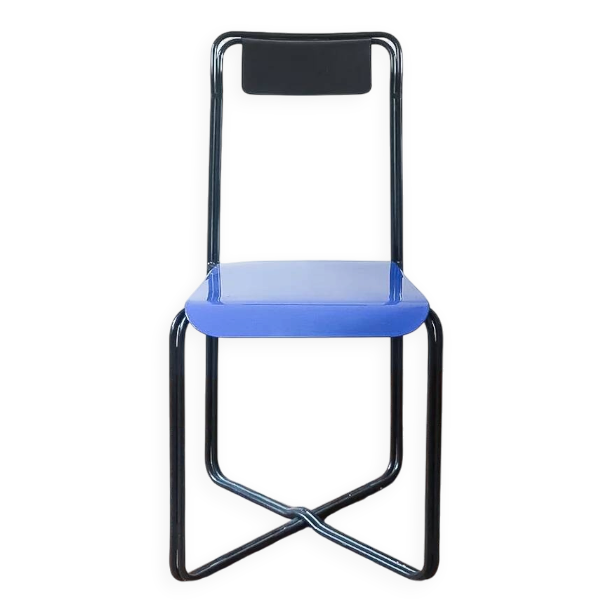 Chair Kaa by Francesco Soro, blue lacquered metal, 1980s