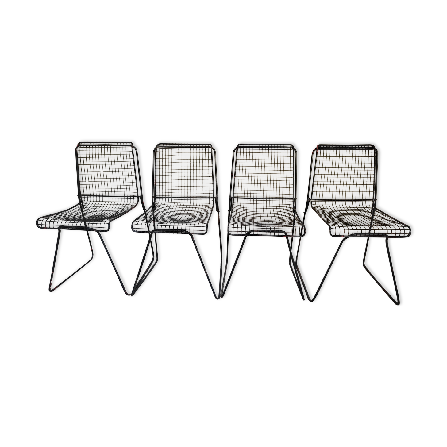 4 gridded metal chairs